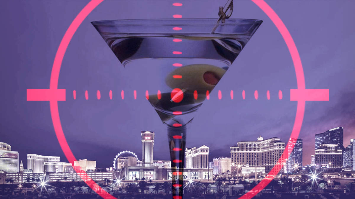 Crosshair on a Martini Drink With a Las Vegas Background