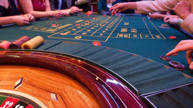 Long View of an Active Roulette Table