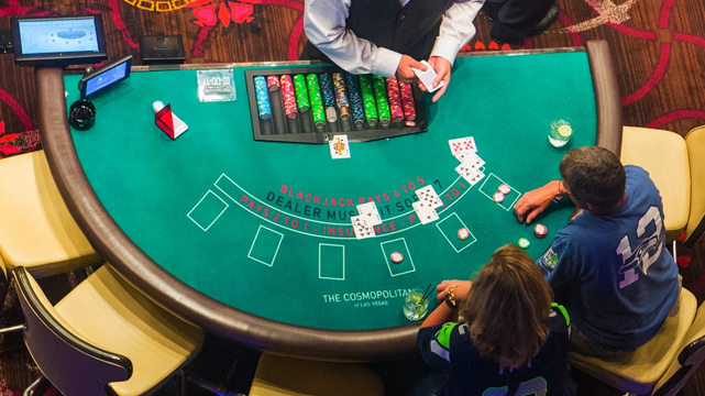 Overhead View of a Blackjack Table