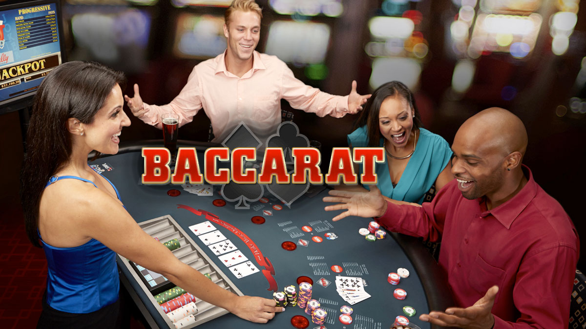 Baccarat Text With a Baccarat Table Game Background