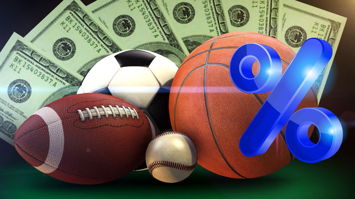 Percent Sign With a Sports Balls and Money Background
