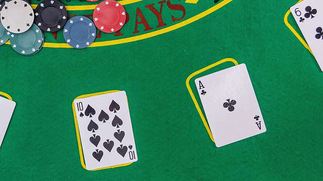 Overhead View of Several Blackjack Hands