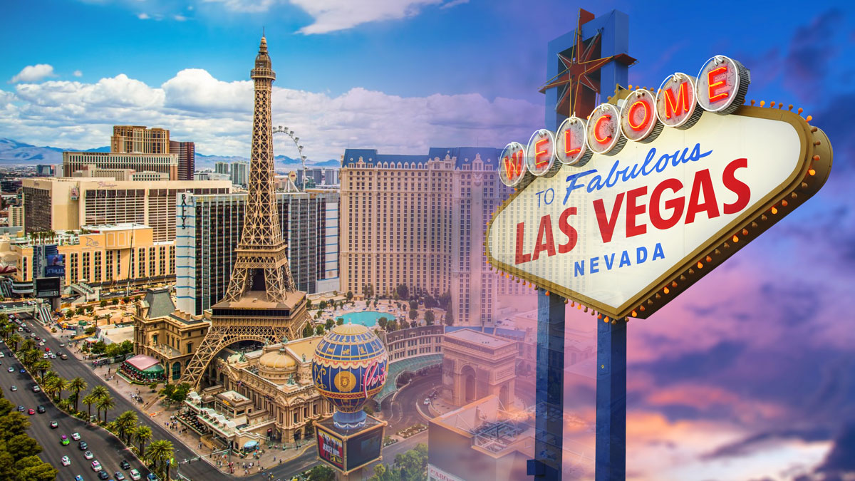 Las Vegas Sign and the Paris Las Vegas Casino Hotel