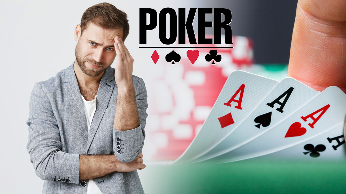 Embarrassed Man With a Poker Background