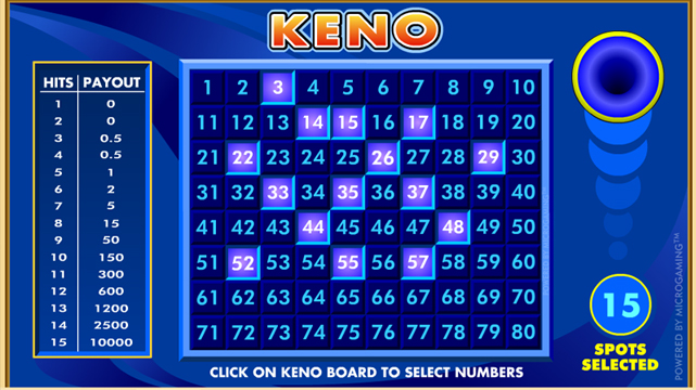 Online Keno Game Screenshot