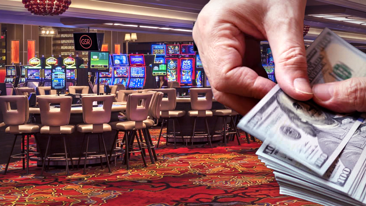 Closeup of Person Counting Money With a Casino Background