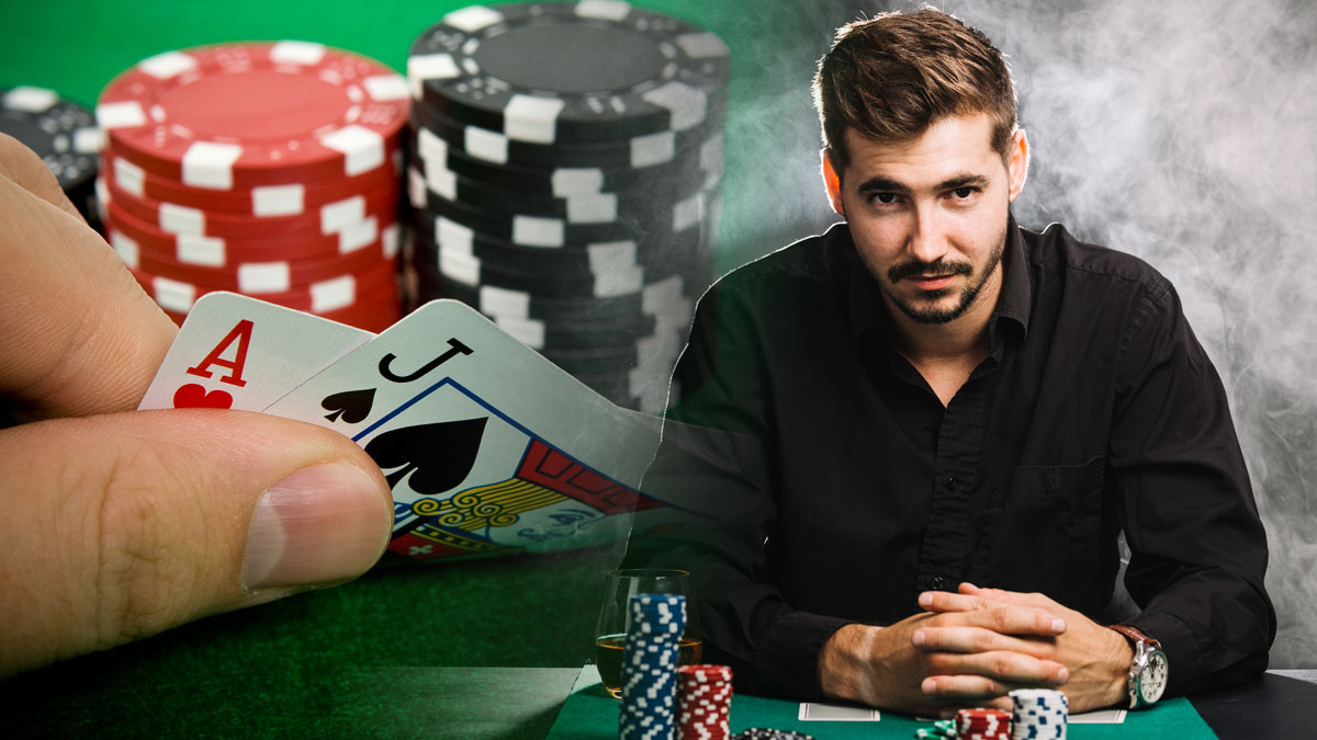 Blackjack Hand and a Gambler at a Casino Table