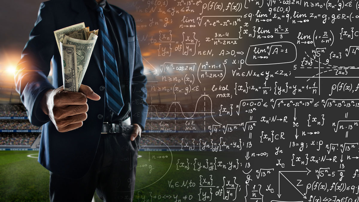 Man in Suit Holding Money on a Field Math Equation on One Half
