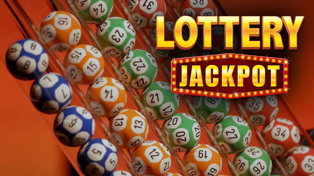 Lottery Jackpot Text With Lottery Balls Background