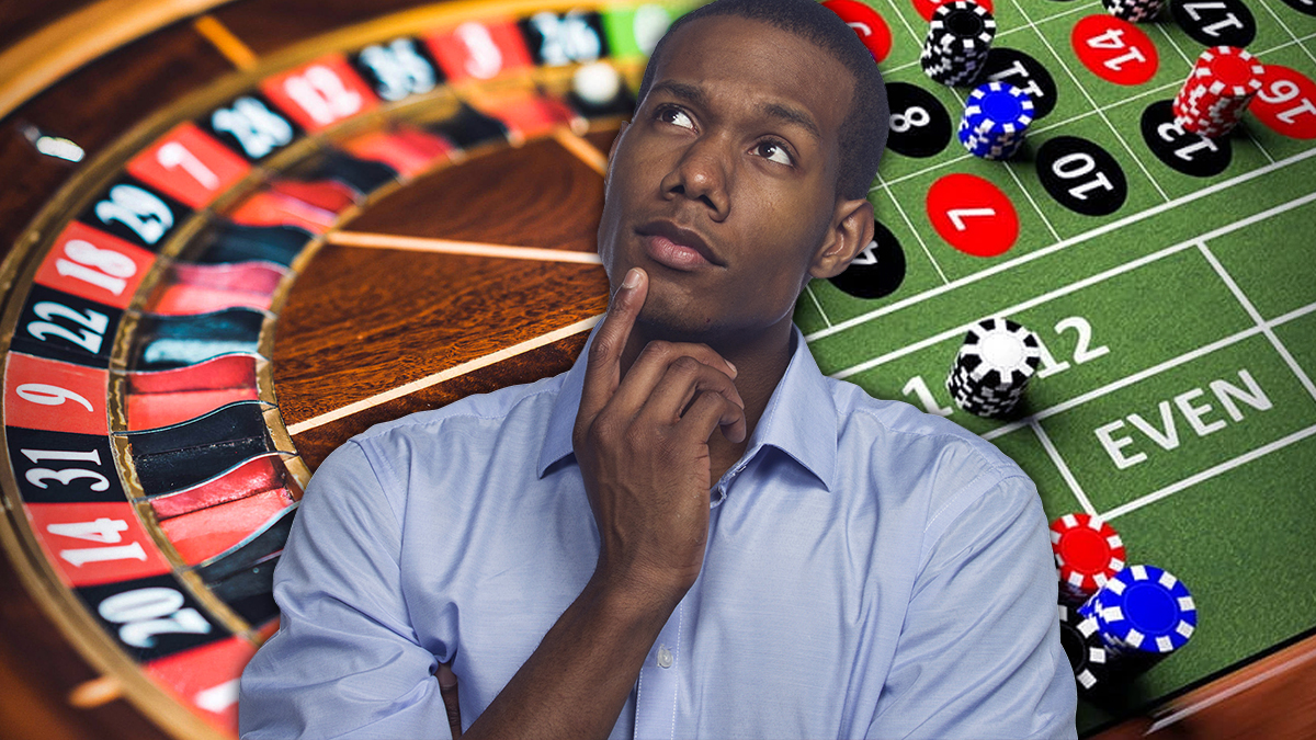 Thinking Man With a Roulette Table Background