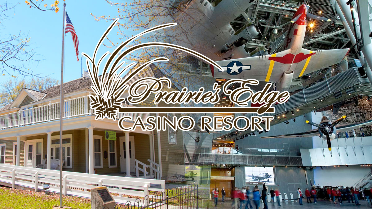 Scenic House on Left Plane Museum On Right Prairie's Edge Casino Logo Center
