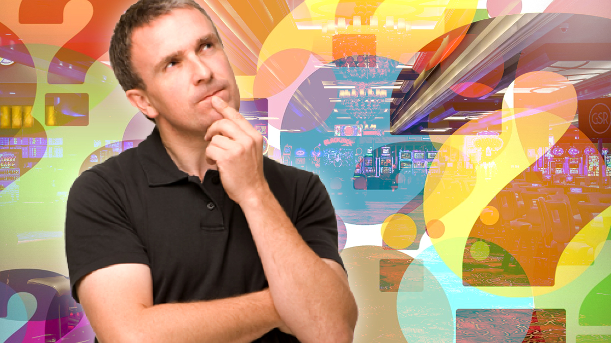 Thinking Man With Question Marks and Casino Image