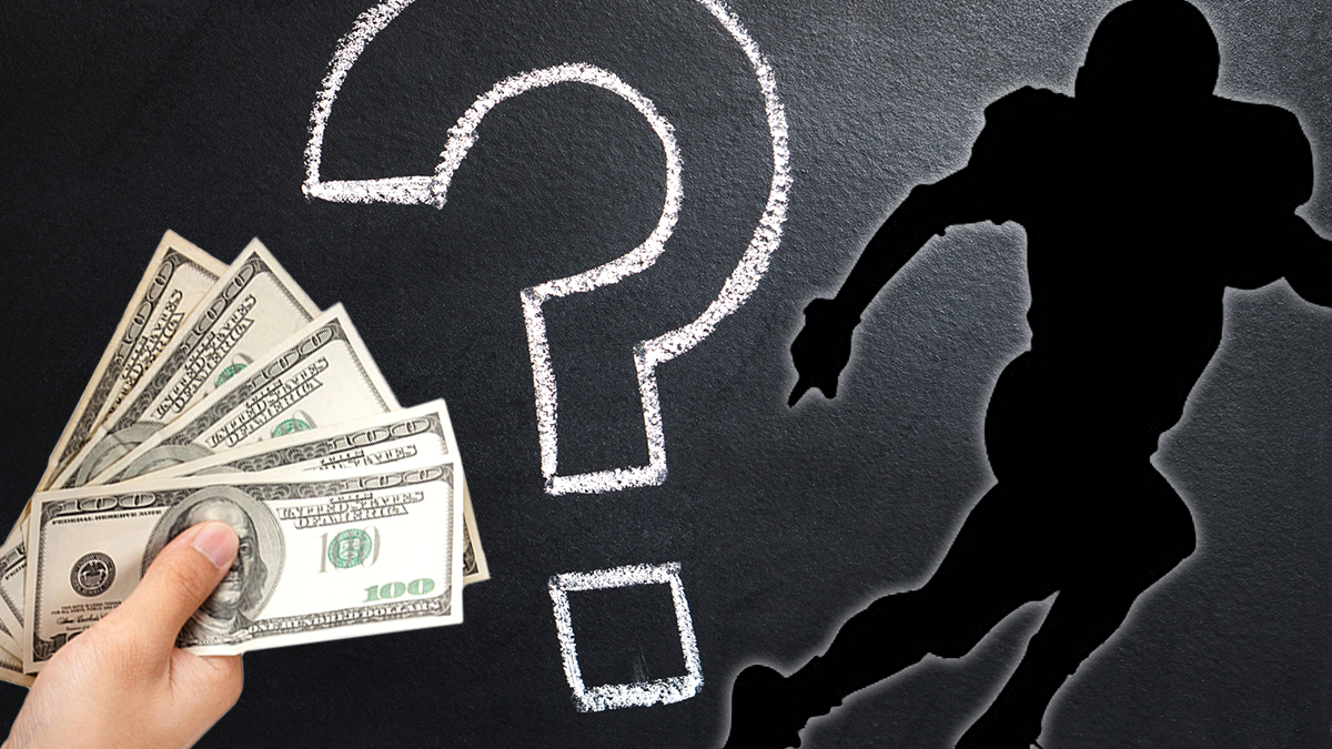 Football Player Silhouette, Question Mark, and Money