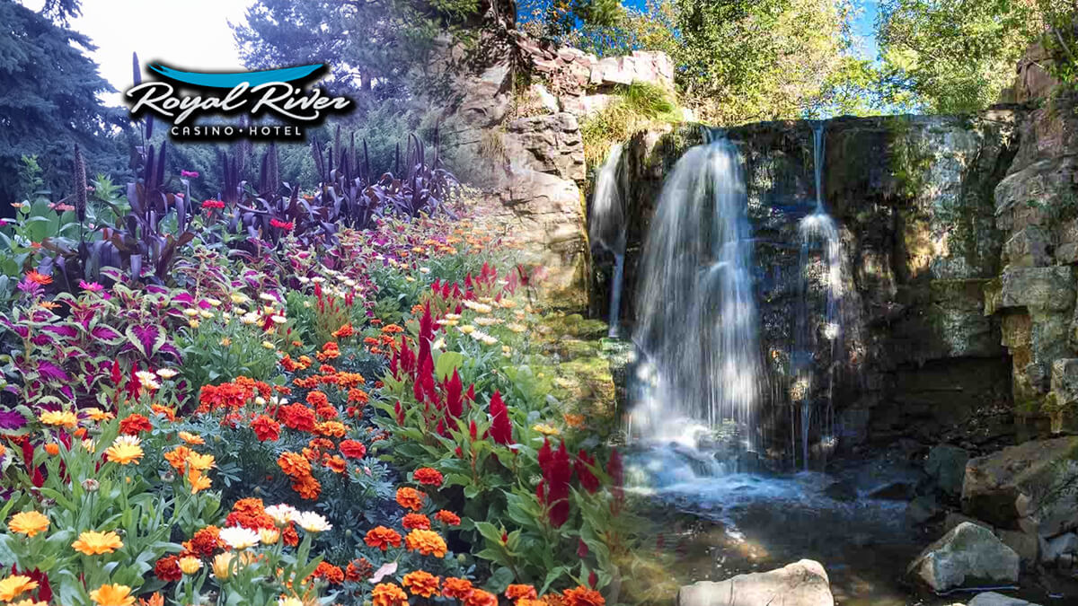 Flower Garden and Waterfall Near Royal River Casino & Hotel South Dakota