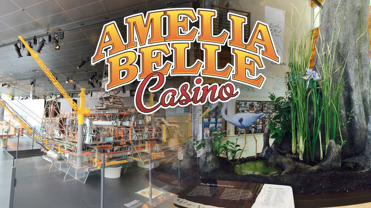 Amelia Belle Casino Logo With Two Attractions in the Background