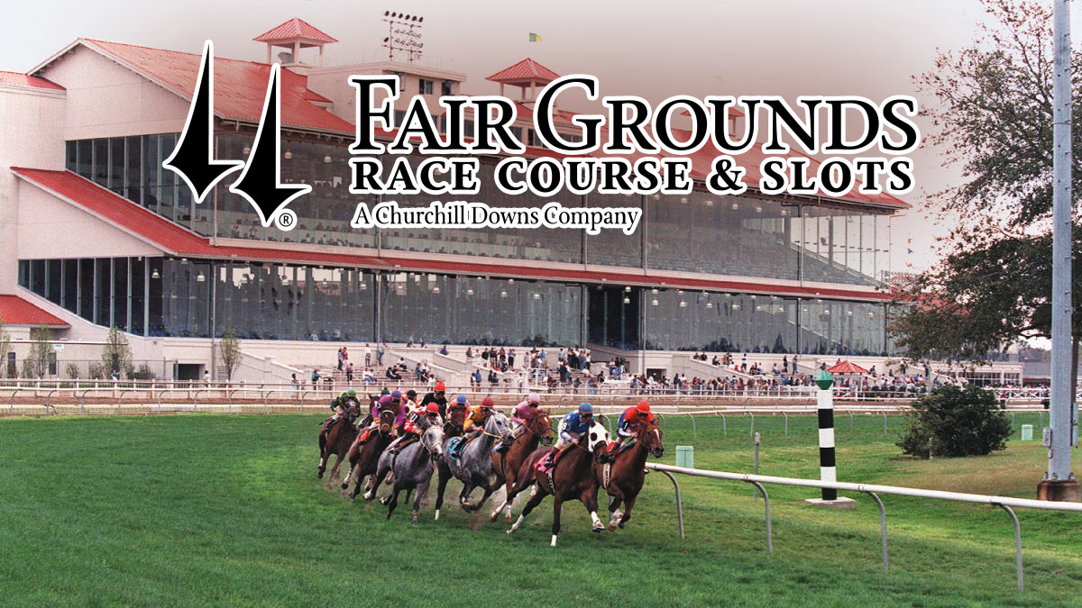 Fair Grounds Race Course & Slots Logo With Horses Racing Underneath
