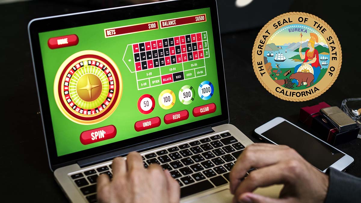 Online Casino On A Laptop With the Seal Of California In The Top Right