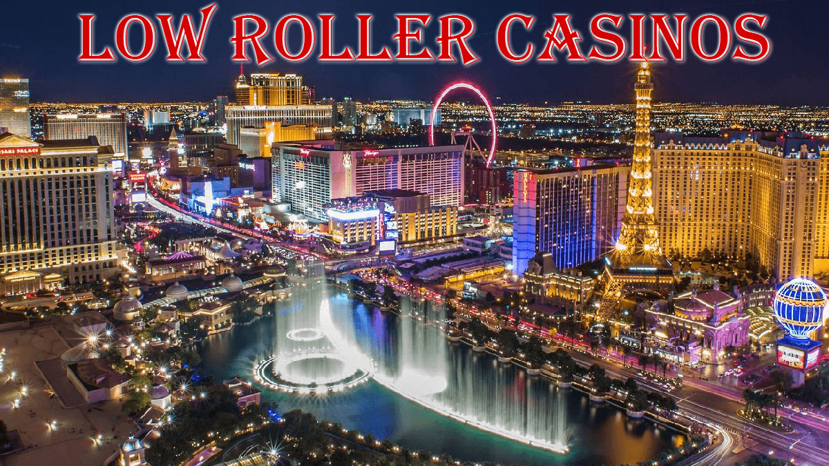 Low Roller Casinos Written Over A Overhead View of Las Vegas Strip