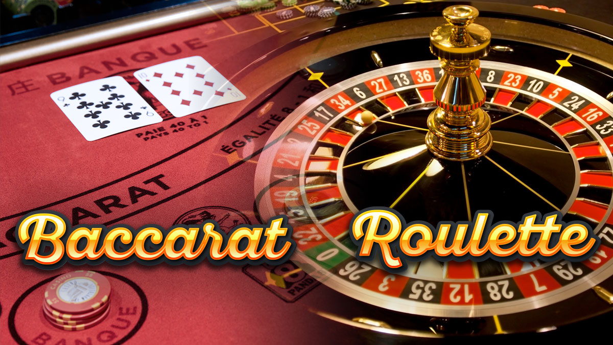 Baccarat Table on Right and Roulette Wheel on Left