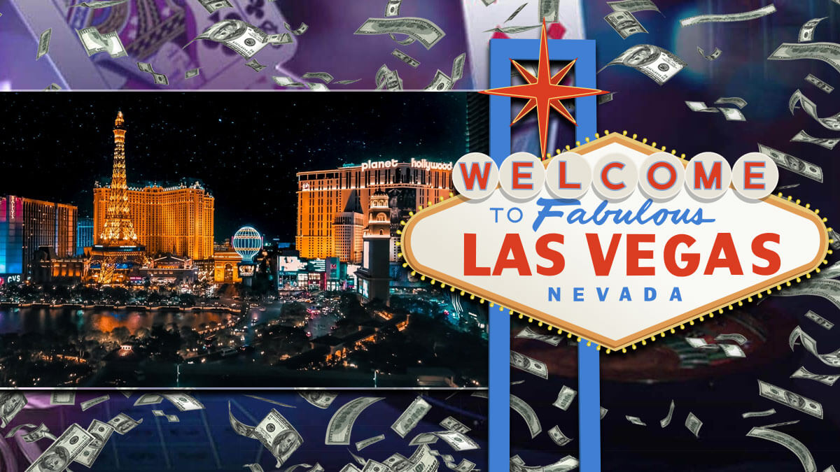 Las Vegas Sign And Strip With Raining Money Background