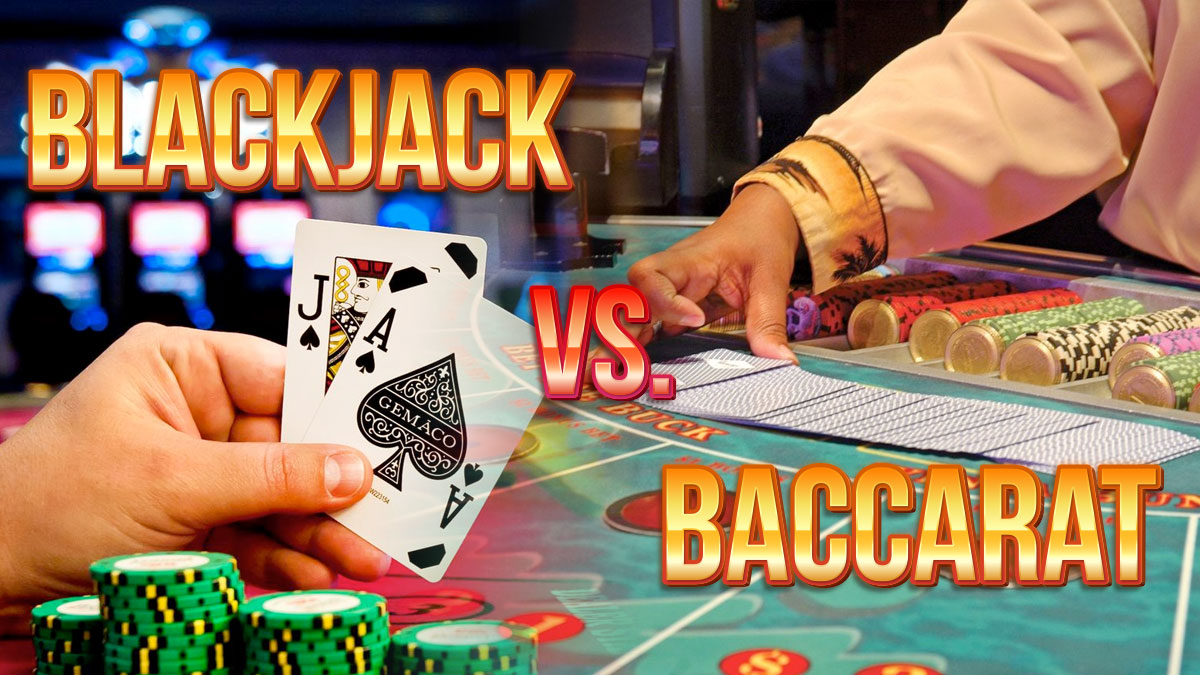Blackjack Hand on Left and a Baccarat Table on Right