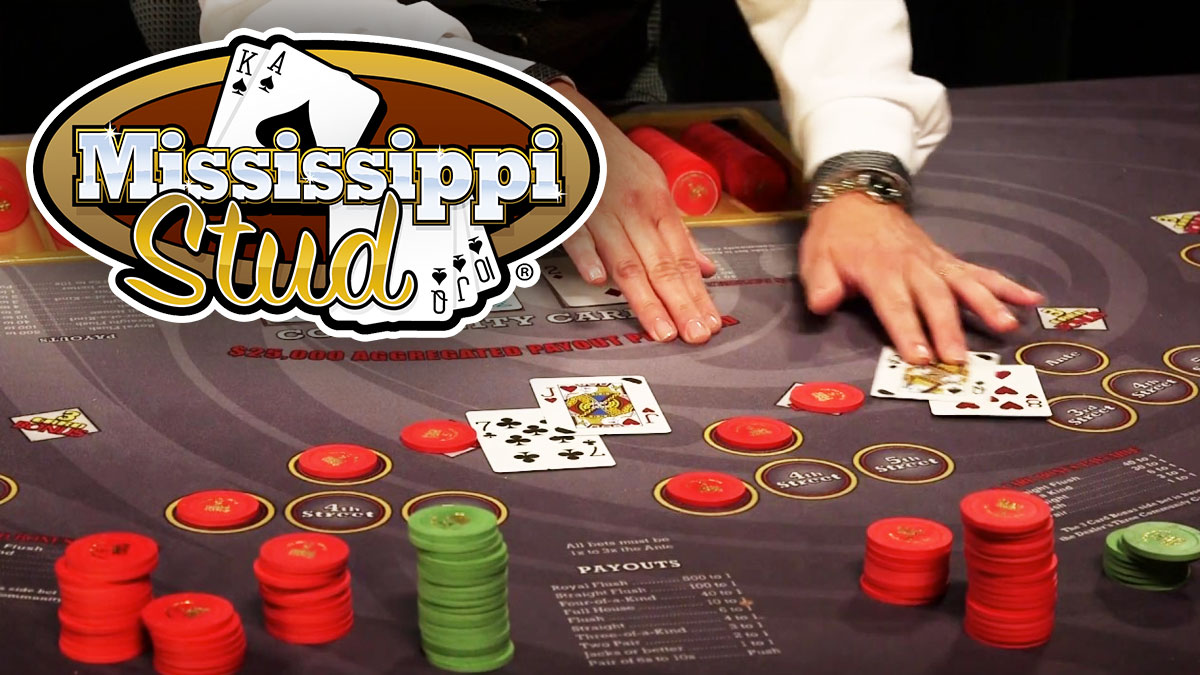 Closeup of a Dealt Mississippi Stud Poker Table