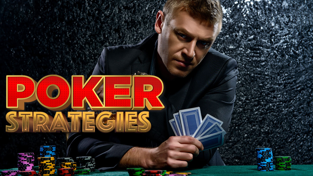 Man Sitting at a Poker Table Holding Cards With Poker Strategies Written in Front of Him