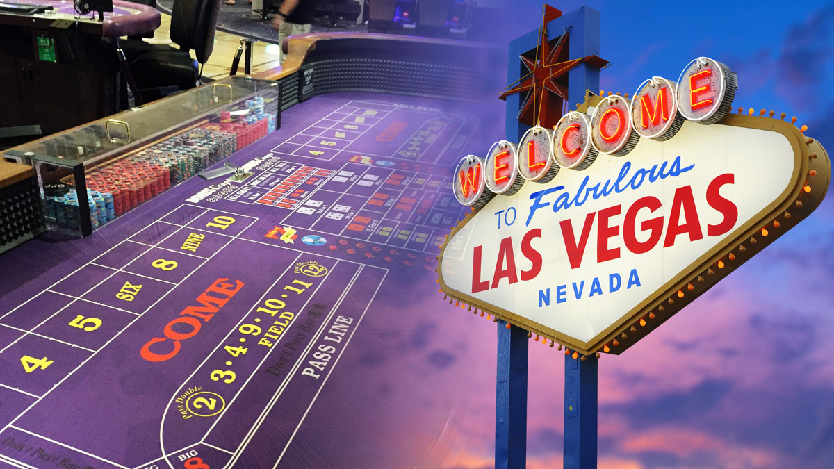 Craps Table on Left and the Welcome to Las Vegas Sign on Right