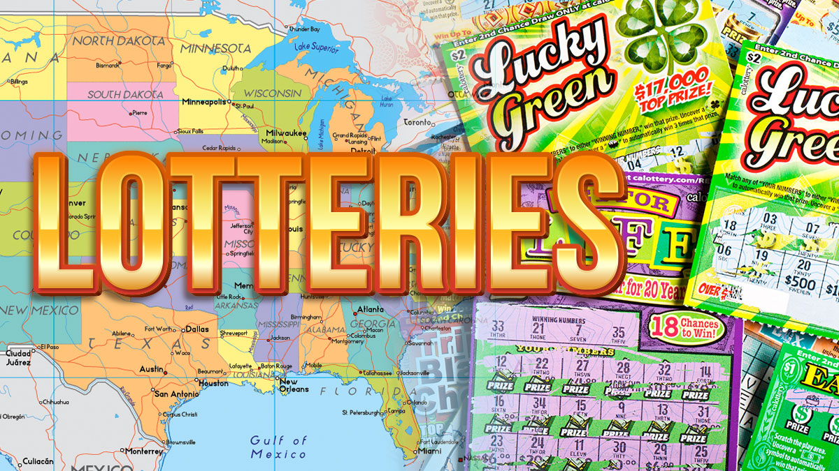Map of the US on Left Lottery Tickets on Right