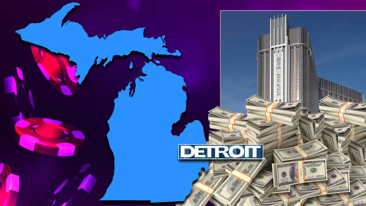 Detroit Casino Chips Money Pile Michigan Outline