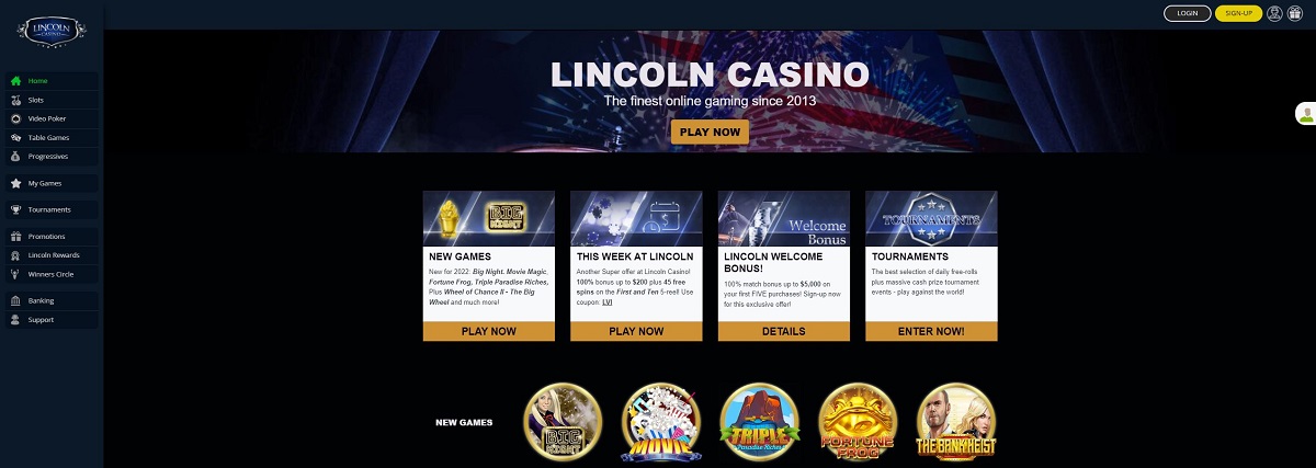 Lincoln Casino Desktop Interface