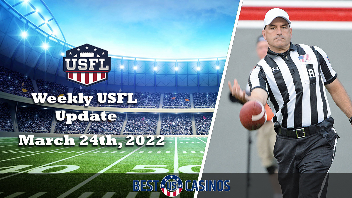 Weekly USFL Update on the Left and a Referee Tossing a Football on Right