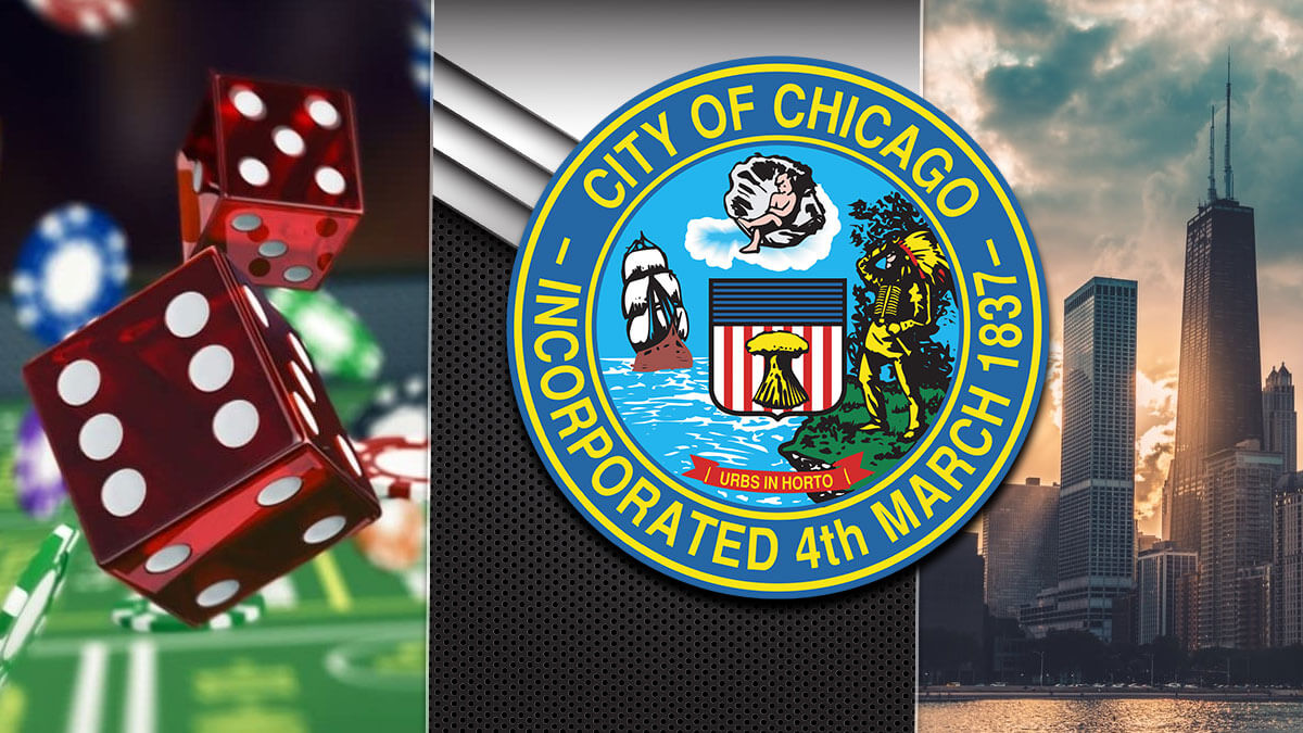 City Of Chicago State Seal With Dice Rolling Background
