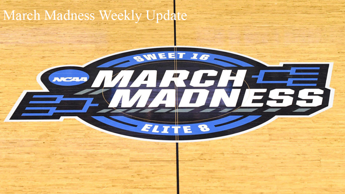 March Madness Logo on the Center Line of a Basketball Court