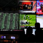 Sportsbook Screen on Left and People