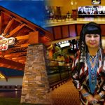 Tribal Casino on Left and a Woman in Tribal Garb on Right