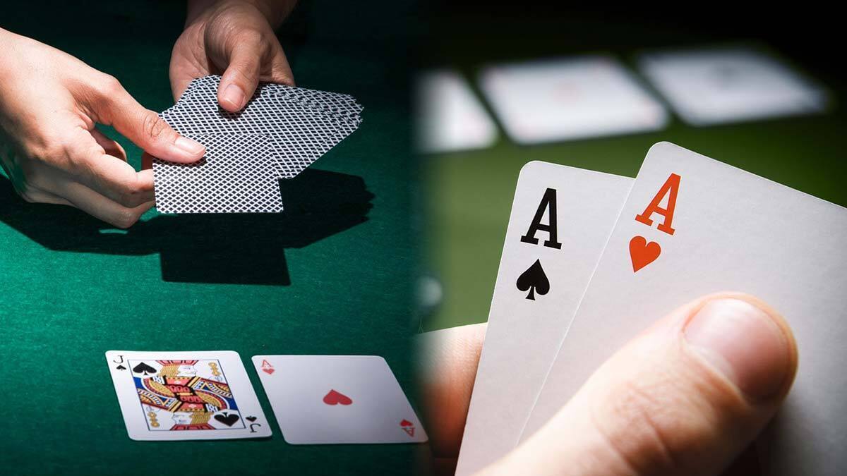 Person Dealing Poker Next to a Pair of Aces