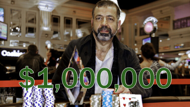 Poker Player Jamil Dia Sitting With Casino Chips in Front of Him, 1,000,000 Text