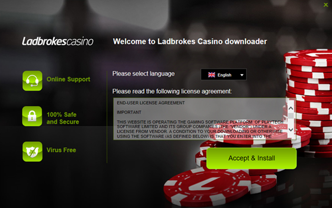 Screenshot of Ladbrokes Download Casino Set up Page