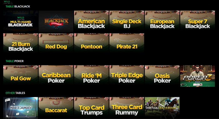 Wild Casino Table Games