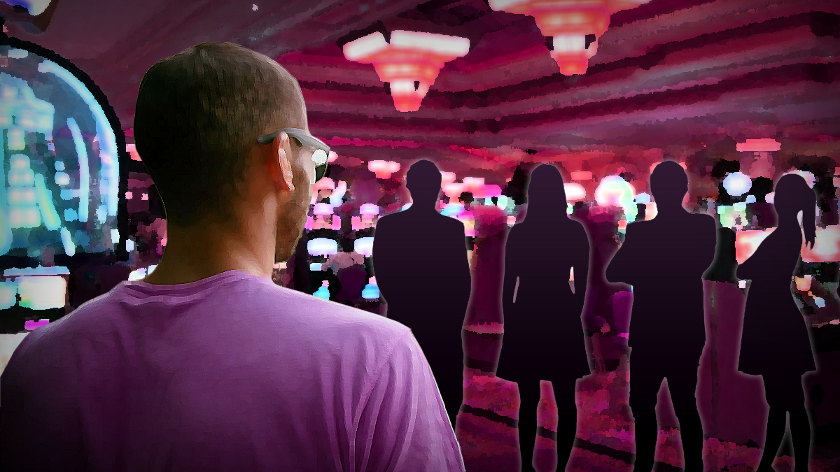 Man Standing Before Silhouette Figur in a Casino
