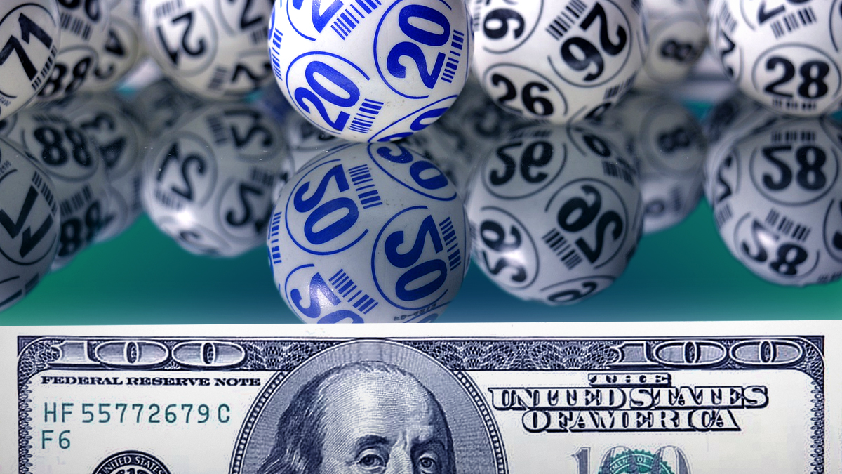 Hundred Dollar Bill and Closeup of Lottery Balls