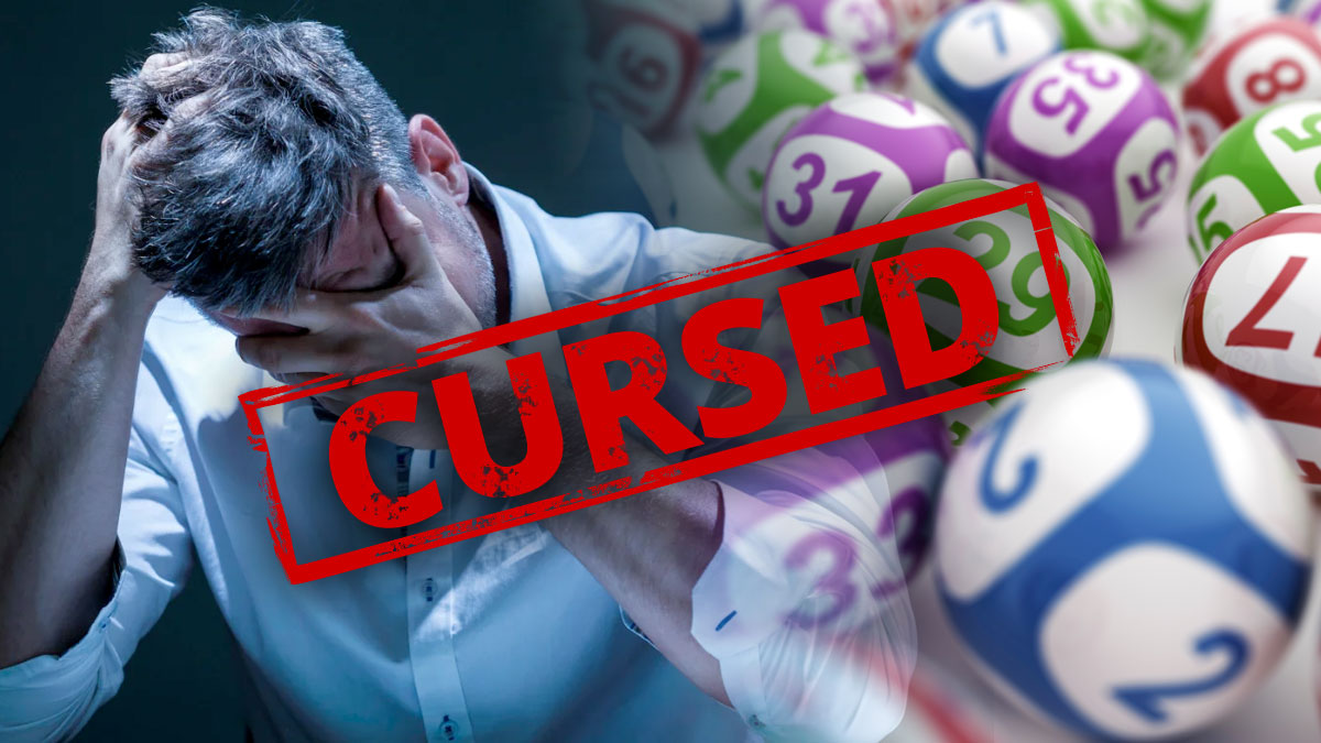 Cursed Text With a Distressed Man and Lottery Ball Background