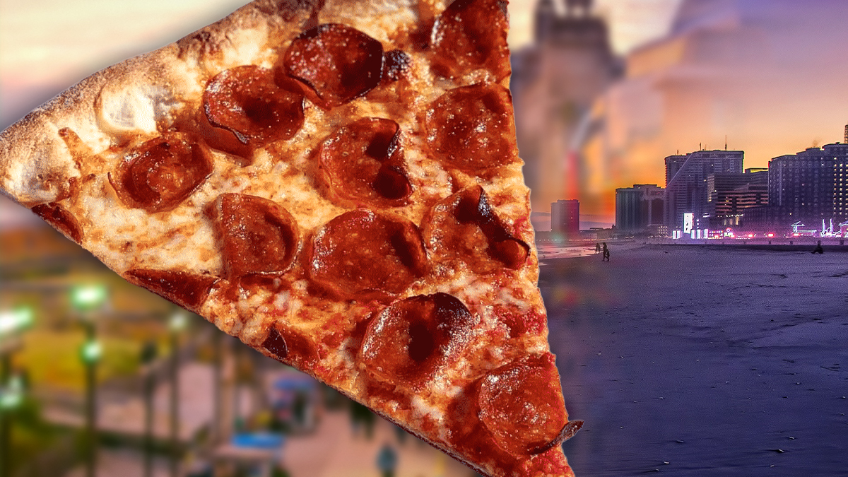 Pepperoni Pizza Slice With Atlantic City Background