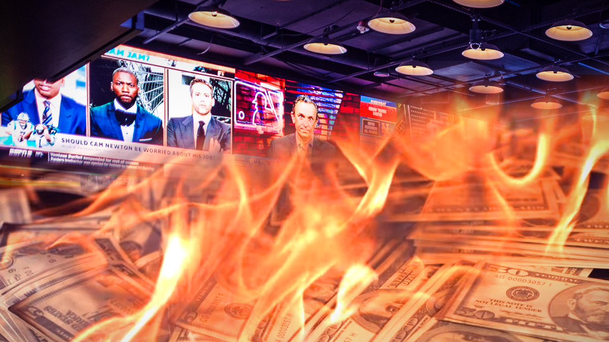 Pile of Money on Fire With a Sportsbook Background