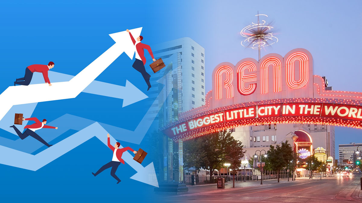 Panah Atas dan Bawah di samping Reno Downtown Sign
