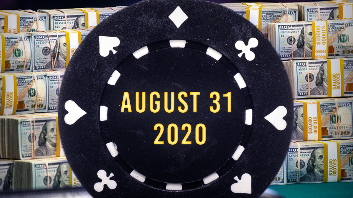 31 สิงหาคม 2020 ข้อความบนชิปโป๊กเกอร์สีดำพร้อมพื้นหลังเงิน