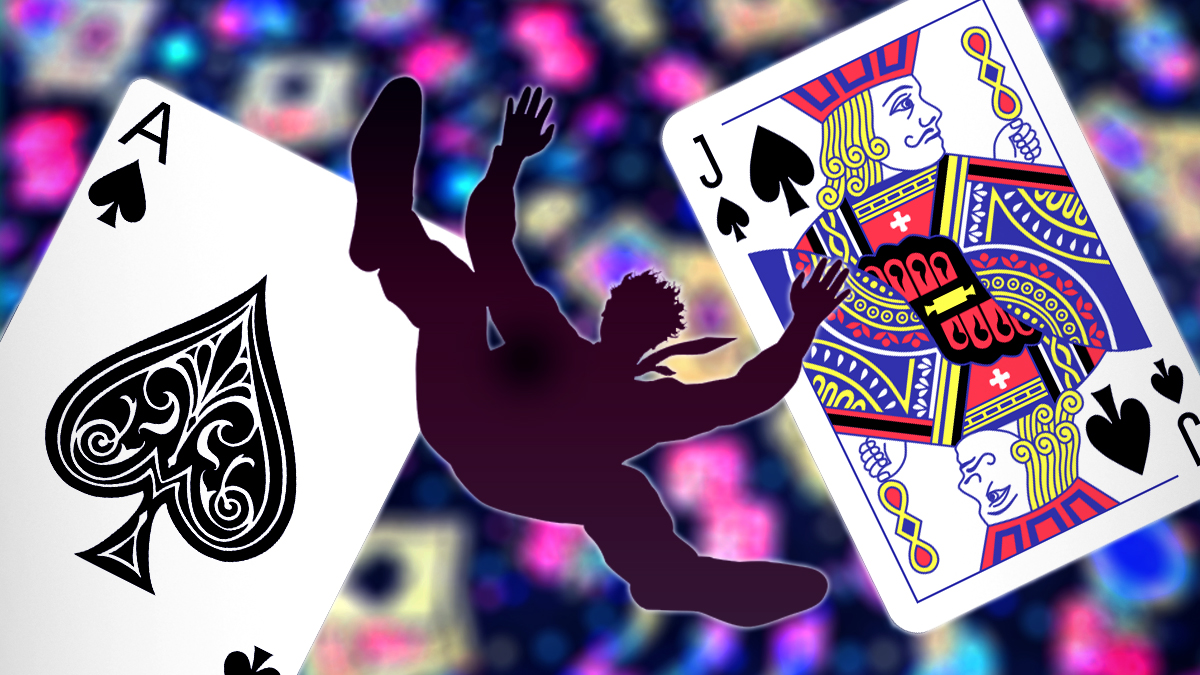 Silhouette of Man Falling With Blackjack Cards