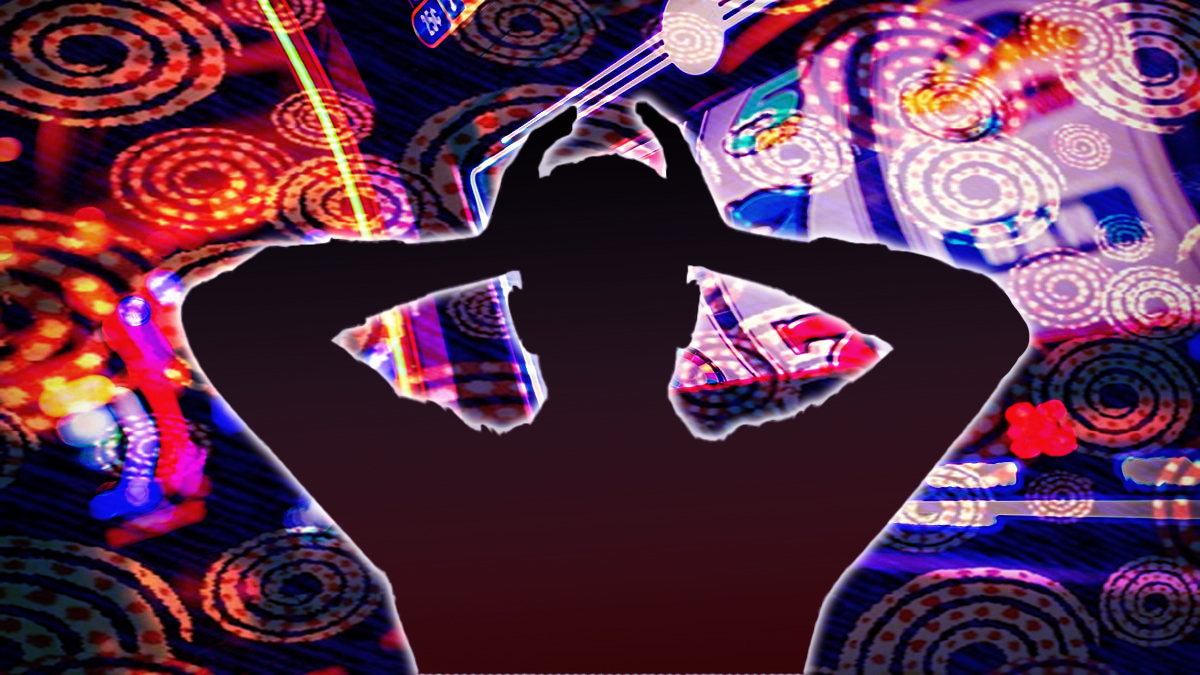 Silhouette of Man With Hands on Head With a Casino Background