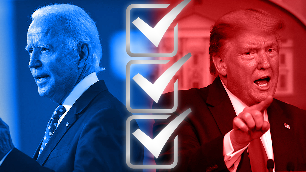 Check Boxes With a Joe Biden and Donald Trump Background